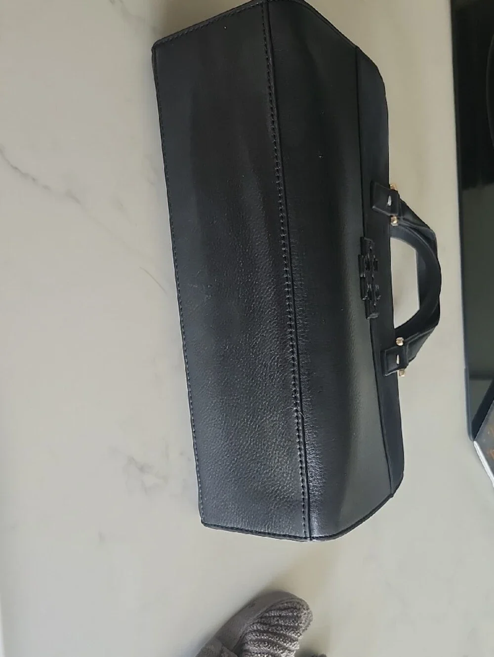 Tory Burch Black Leather Top-Handle Satchel with Gold Hardware